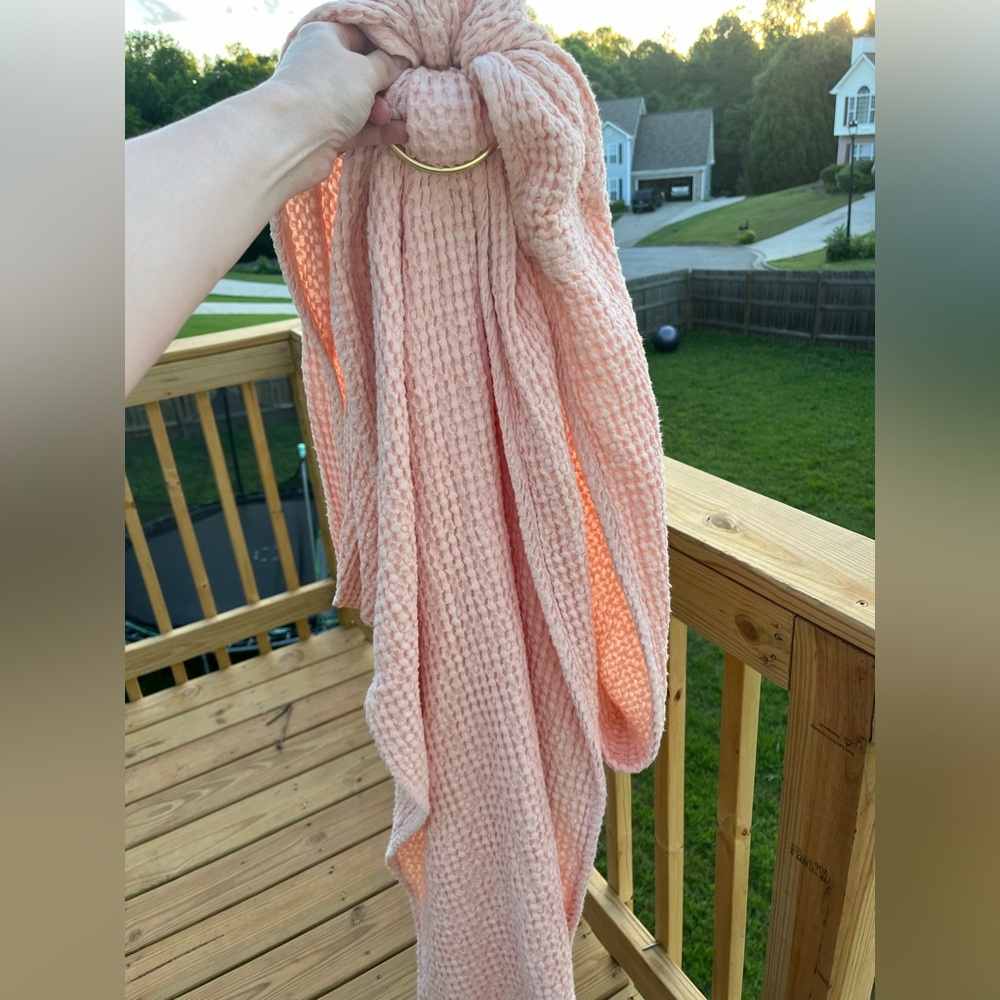 Sakura Bloom Peach Linen Sling with Gold Ring